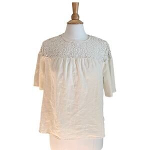 Old Navy Cotton Ivory Crochet Top Short Sleeve Blouse, Size L
